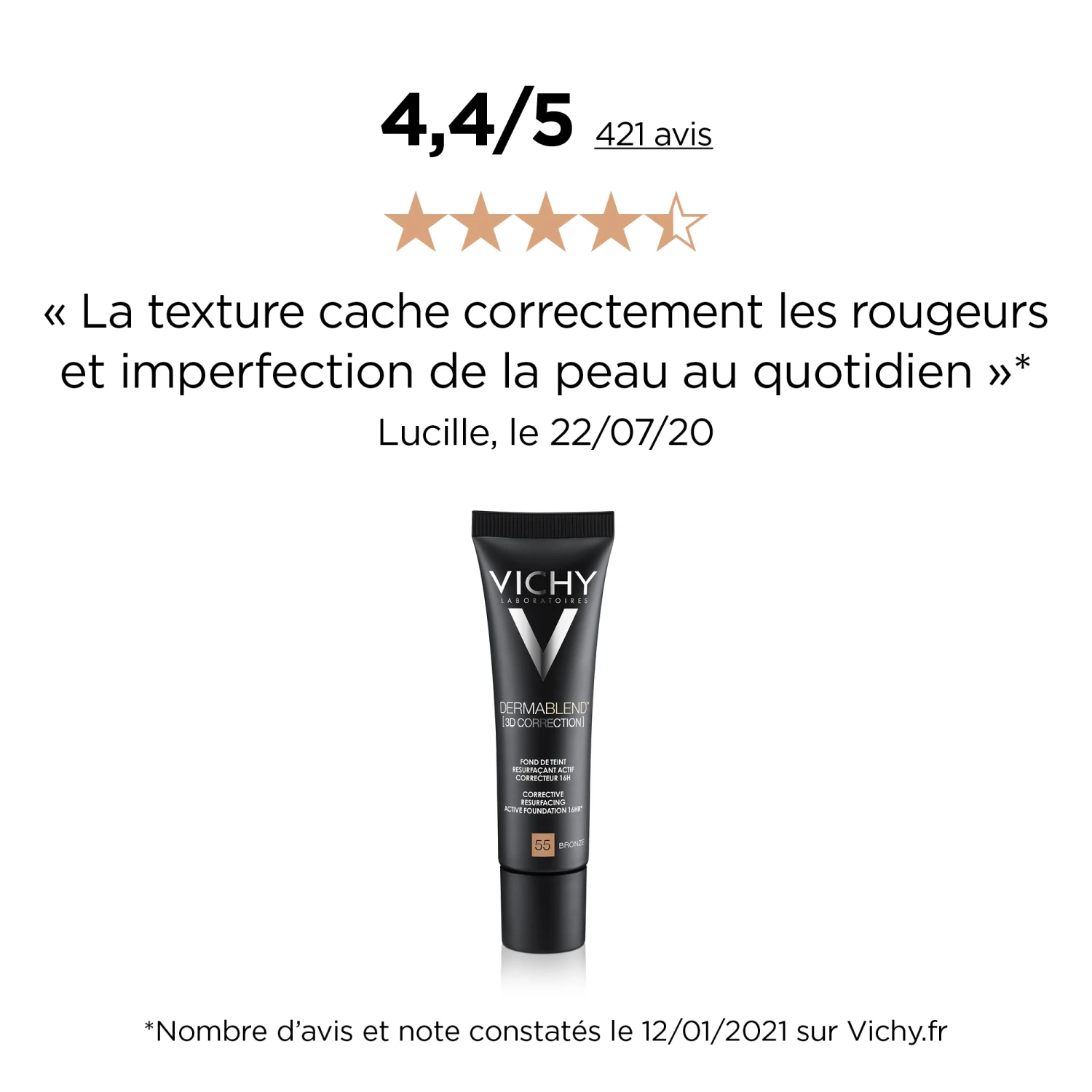 VICHY Dermablend 3D Fond De Teint Resurfaçant Actif Correcteur 16h Teinte N°55 Bronze 7 VICHY Dermablend 3D Fond De Teint Resurfaçant Actif Correcteur 16h Teinte N°55 Bronze – Image 5